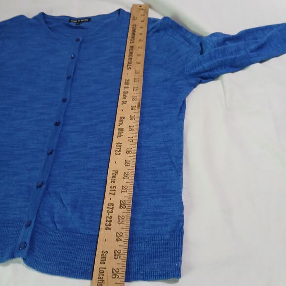 Cable & Gauge Large Royal Blue Cotton Blend Cardigan Sweater Lightweight - Picture 9 of 12